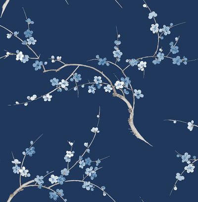 product image for Cherry Blossom Floral Peel-and-Stick Wallpaper in Navy and Blue Jay by NextWall 1