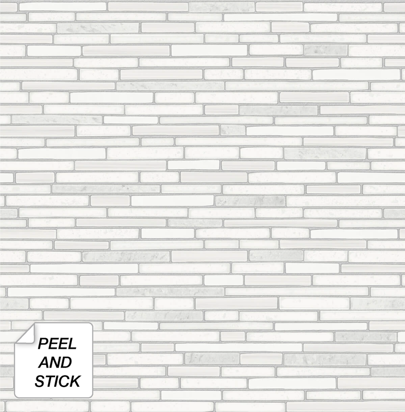 media image for Faux Mosaic Strip Tile Peel-and-Stick Wallpaper in Pearl and Grey by NextWall 290