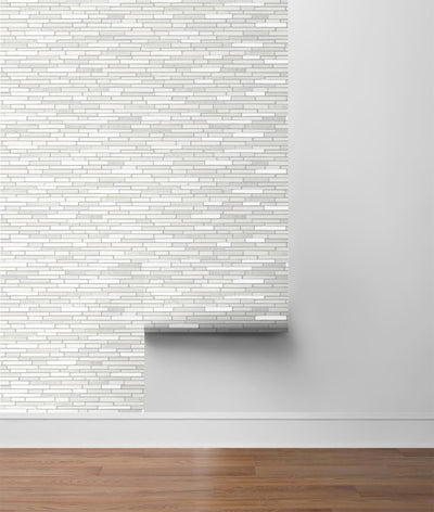 product image for Faux Mosaic Strip Tile Peel-and-Stick Wallpaper in Pearl and Grey by NextWall 63