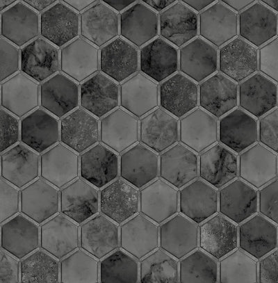 product image of sample inlay hexagon peel and stick wallpaper in cosmic black and silver by nextwall 1 585