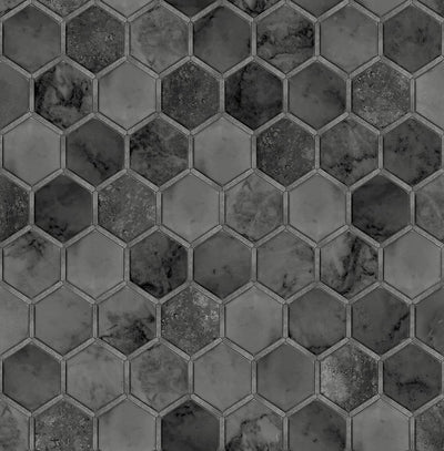 product image for Inlay Hexagon Peel-and-Stick Wallpaper in Cosmic Black and Silver by NextWall 64