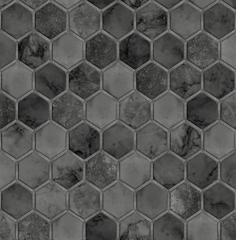 media image for Inlay Hexagon Peel-and-Stick Wallpaper in Cosmic Black and Silver by NextWall 225
