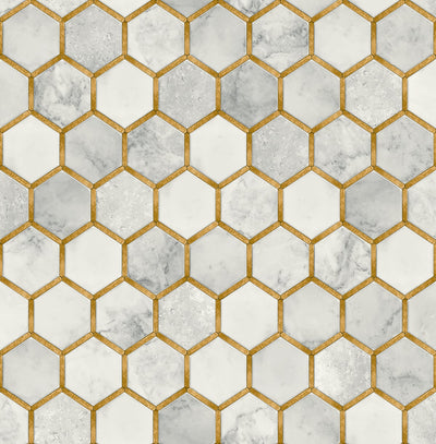 product image for Inlay Hexagon Peel-and-Stick Wallpaper in Alaska Grey and Gold by NextWall 77