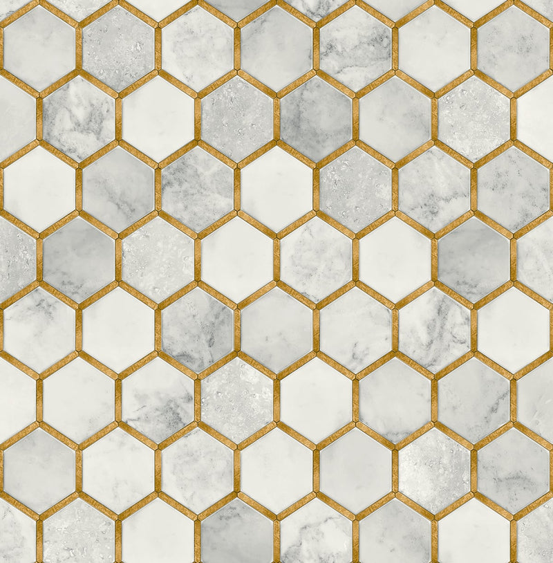 media image for Inlay Hexagon Peel-and-Stick Wallpaper in Alaska Grey and Gold by NextWall 26