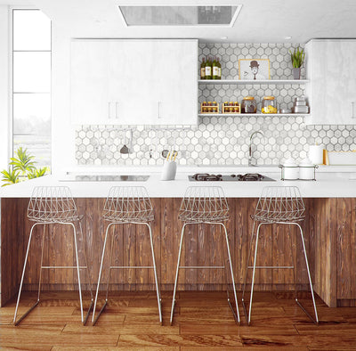 product image for Inlay Hexagon Peel-and-Stick Wallpaper in Carrara and Silver by NextWall 37