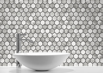 product image for Marble Hexagon Peel-and-Stick Wallpaper in Carrara and Wrought Iron by NextWall 26