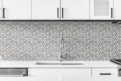 product image for Marble Hexagon Peel-and-Stick Wallpaper in Carrara and Wrought Iron by NextWall 74