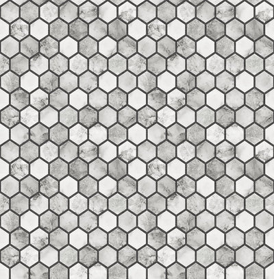 product image for Marble Hexagon Peel-and-Stick Wallpaper in Carrara and Wrought Iron by NextWall 23