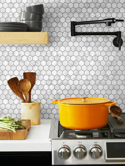 product image for Marble Hexagon Peel-and-Stick Wallpaper in Carrara and Argos Grey by NextWall 65