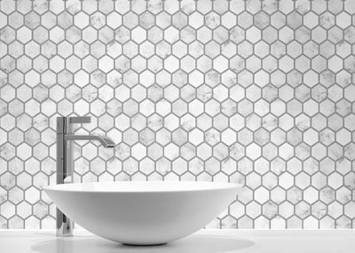 product image for Marble Hexagon Peel-and-Stick Wallpaper in Carrara and Argos Grey by NextWall 2