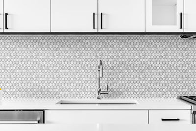 product image for Marble Hexagon Peel-and-Stick Wallpaper in Carrara and Argos Grey by NextWall 20