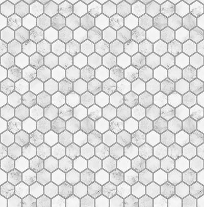 product image of Marble Hexagon Peel-and-Stick Wallpaper in Carrara and Argos Grey by NextWall 586