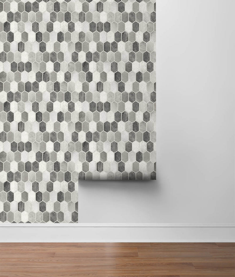 media image for Brushed Hex Tile Peel-and-Stick Wallpaper in Pavestone and Chrome by NextWall 20