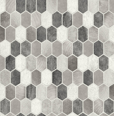 product image of sample brushed hex tile peel and stick wallpaper in pavestone and chrome by nextwall 1 53