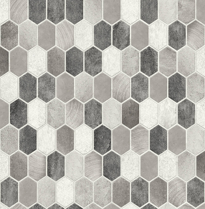 media image for sample brushed hex tile peel and stick wallpaper in pavestone and chrome by nextwall 1 240
