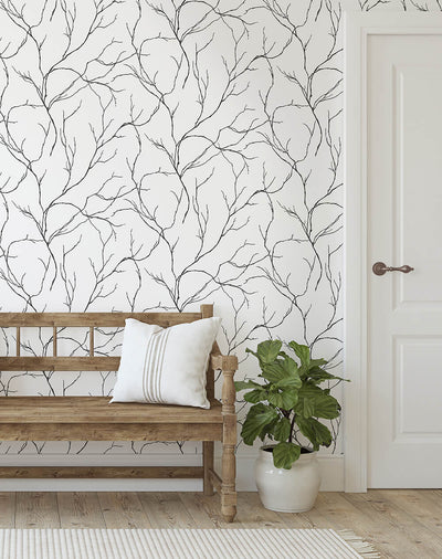 product image for Delicate Branches Peel-and-Stick Wallpaper in Ebony by NextWall 27