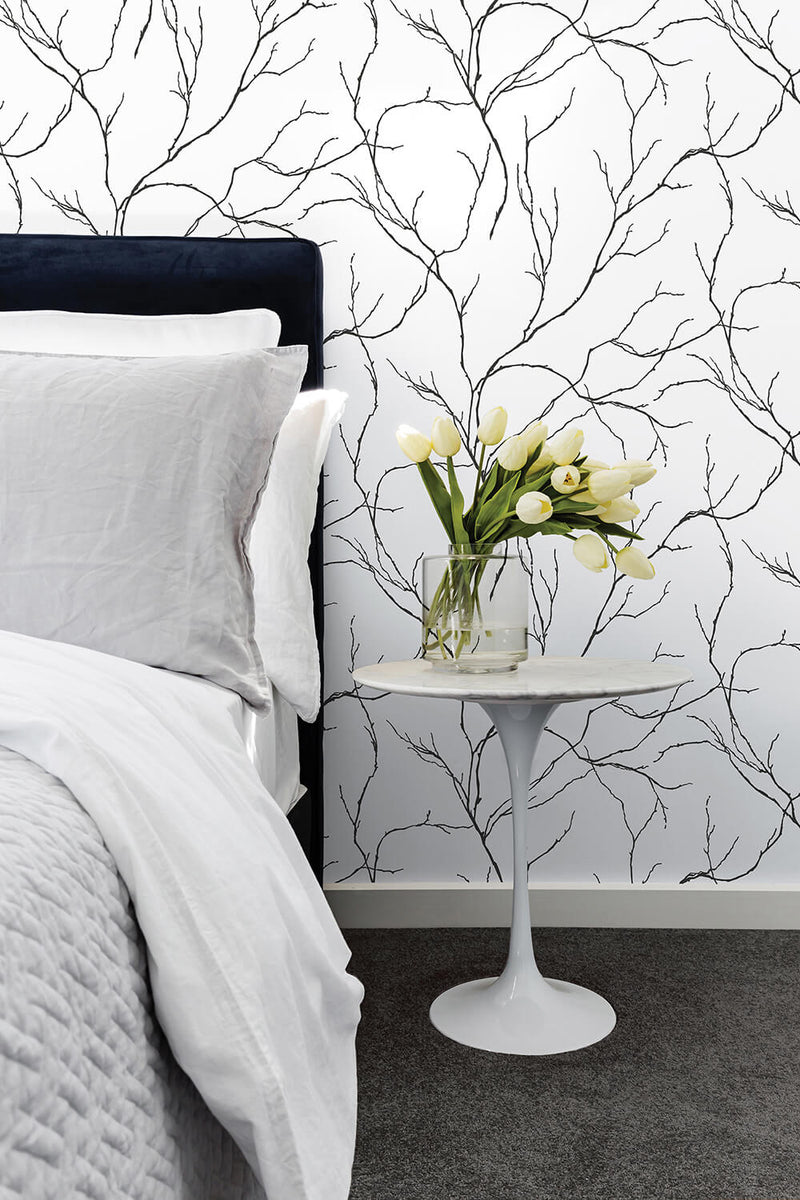 media image for Delicate Branches Peel-and-Stick Wallpaper in Ebony by NextWall 259