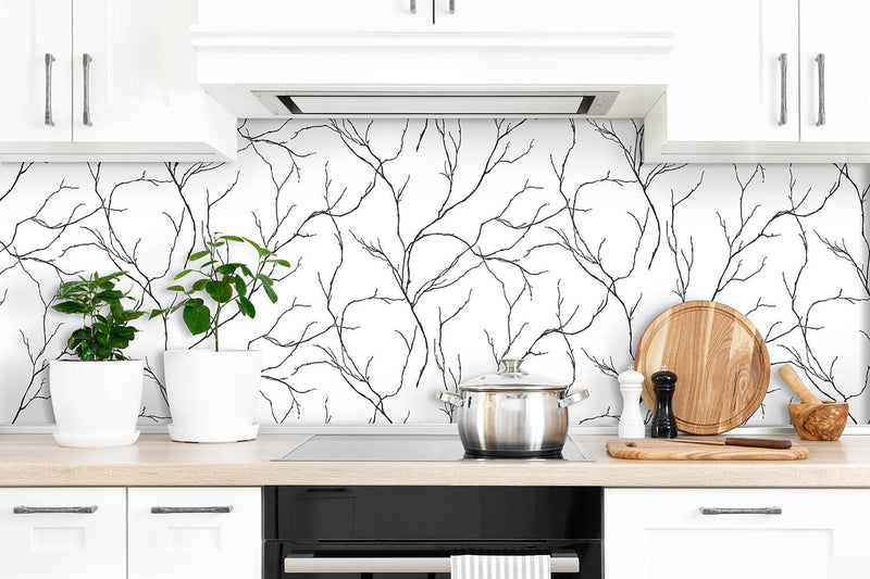 media image for Delicate Branches Peel-and-Stick Wallpaper in Ebony by NextWall 217