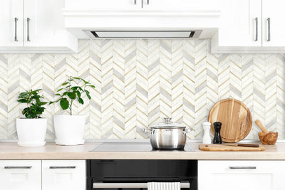 product image for Chevron Marble Tile Peel-and-Stick Wallpaper in Gold and Pearl Grey by NextWall 94