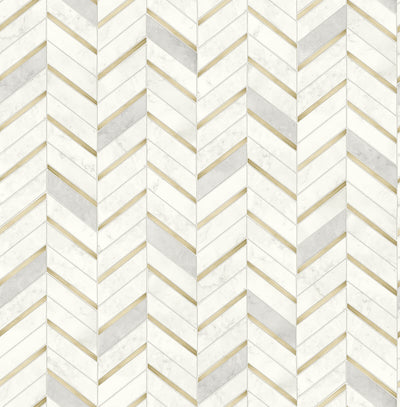 product image for Chevron Marble Tile Peel-and-Stick Wallpaper in Gold and Pearl Grey by NextWall 78