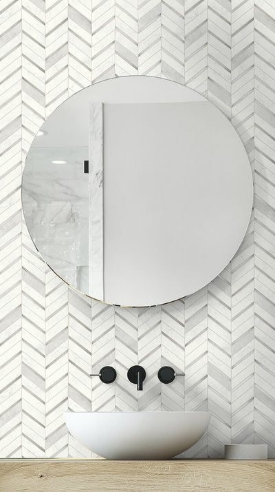 product image for Chevron Marble Tile Peel-and-Stick Wallpaper in Silver and Pearl Grey by NextWall 48