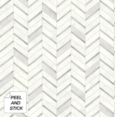 product image for Chevron Marble Tile Peel-and-Stick Wallpaper in Silver and Pearl Grey by NextWall 53