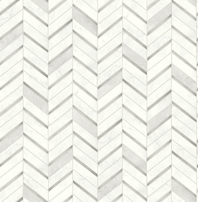 product image for Chevron Marble Tile Peel-and-Stick Wallpaper in Silver and Pearl Grey by NextWall 86