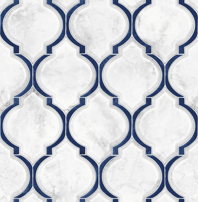 product image for Marbled Ogee Peel-and-Stick Wallpaper in Royal Blue and Carrara by NextWall 82