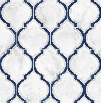product image of sample marbled ogee peel and stick wallpaper in royal blue and carrara by nextwall 1 561