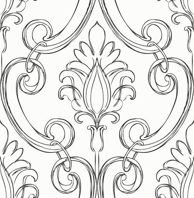 product image of sample sketched damask wallpaper wallpaper in ebony by nextwall 1 568