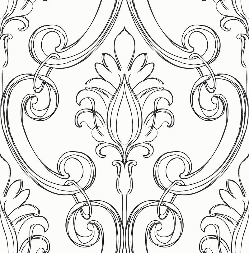 media image for sample sketched damask wallpaper wallpaper in ebony by nextwall 1 249