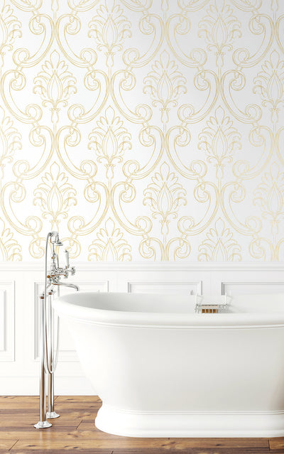 product image for Sketched Damask Peel-and-Stick Wallpaper in Gold by NextWall 67