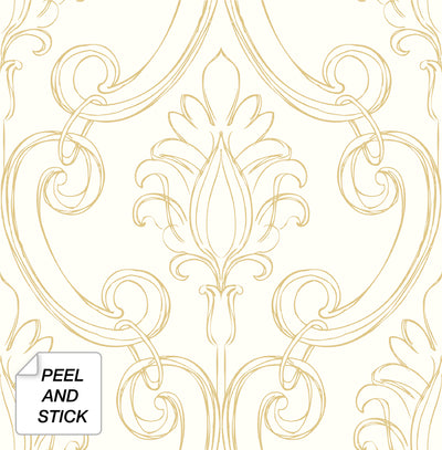 product image for Sketched Damask Peel-and-Stick Wallpaper in Gold by NextWall 92