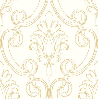product image for Sketched Damask Peel-and-Stick Wallpaper in Gold by NextWall 4