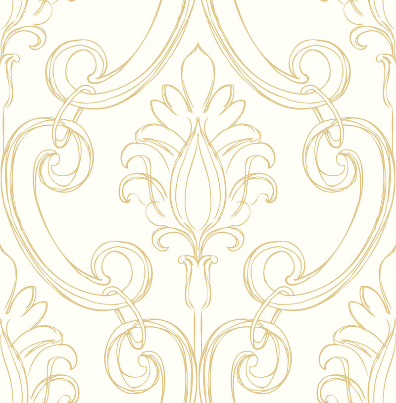 media image for Sketched Damask Peel-and-Stick Wallpaper in Gold by NextWall 272