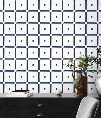 product image for Check and Spot Peel-and-Stick Wallpaper in Navy by NextWall 19