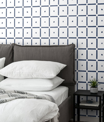 product image for Check and Spot Peel-and-Stick Wallpaper in Navy by NextWall 95