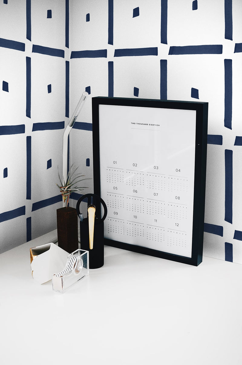 media image for Check and Spot Peel-and-Stick Wallpaper in Navy by NextWall 298