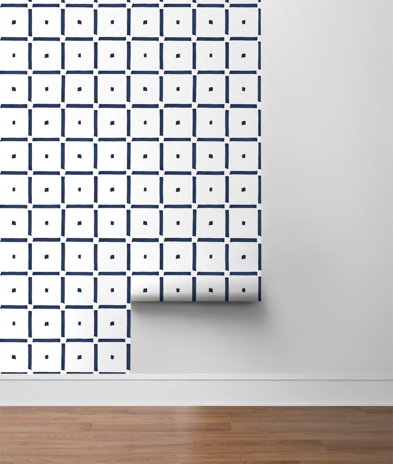 media image for Check and Spot Peel-and-Stick Wallpaper in Navy by NextWall 228