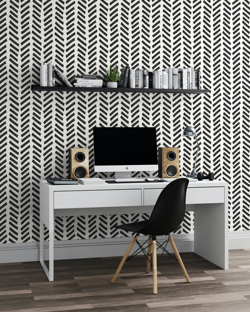 media image for Mod Chevron Peel-and-Stick Wallpaper in Black by NextWall 288