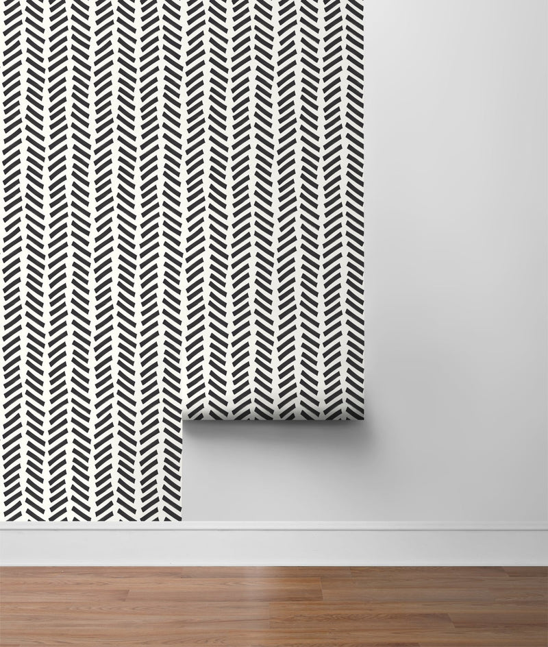 media image for Mod Chevron Peel-and-Stick Wallpaper in Black by NextWall 218