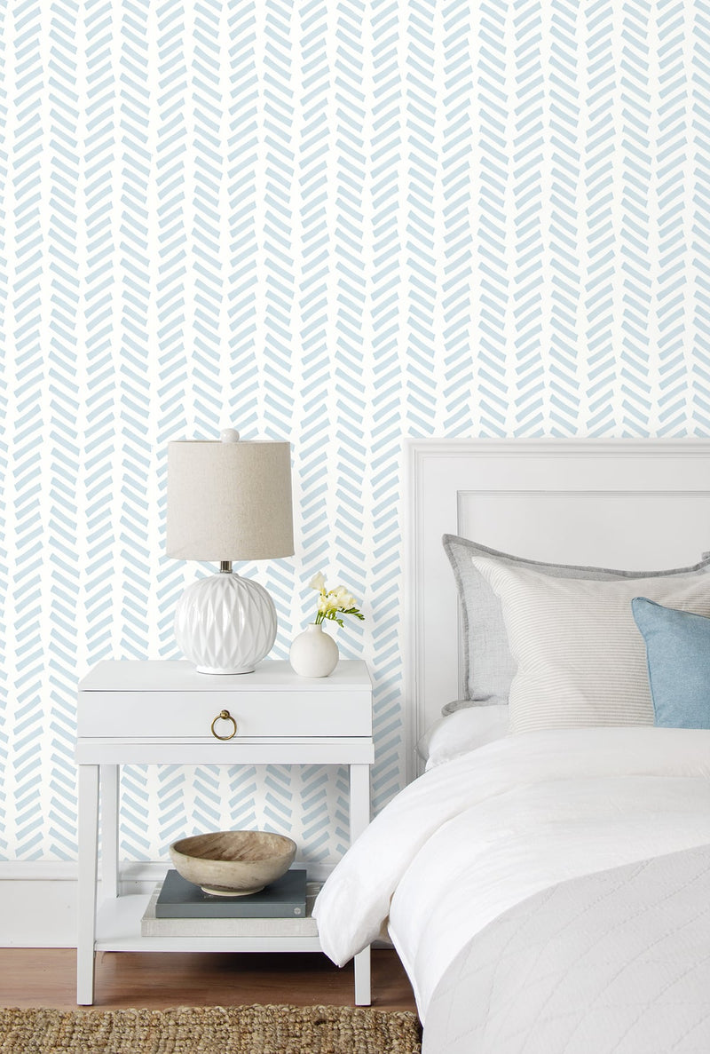 media image for Mod Chevron Peel-and-Stick Wallpaper in Sky Blue by NextWall 285