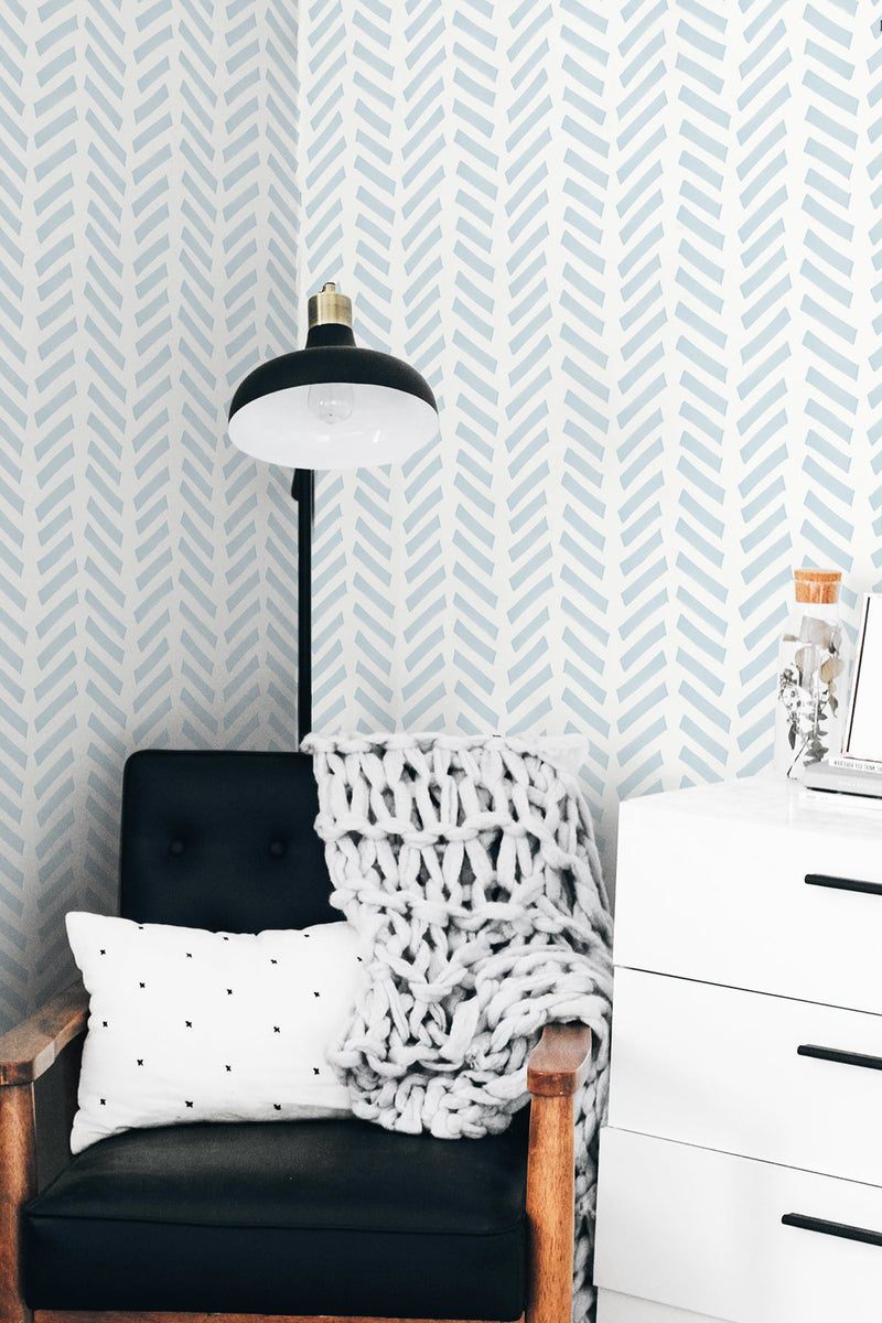media image for Mod Chevron Peel-and-Stick Wallpaper in Sky Blue by NextWall 259