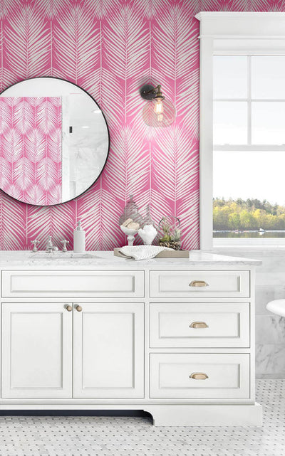 product image for Palm Silhouette Peel & Stick Wallpaper in Pink 36