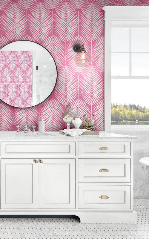 media image for Palm Silhouette Peel & Stick Wallpaper in Pink 23