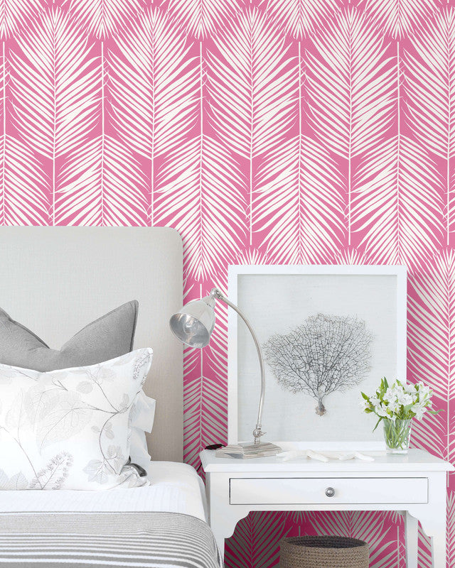 media image for Palm Silhouette Peel & Stick Wallpaper in Pink 265