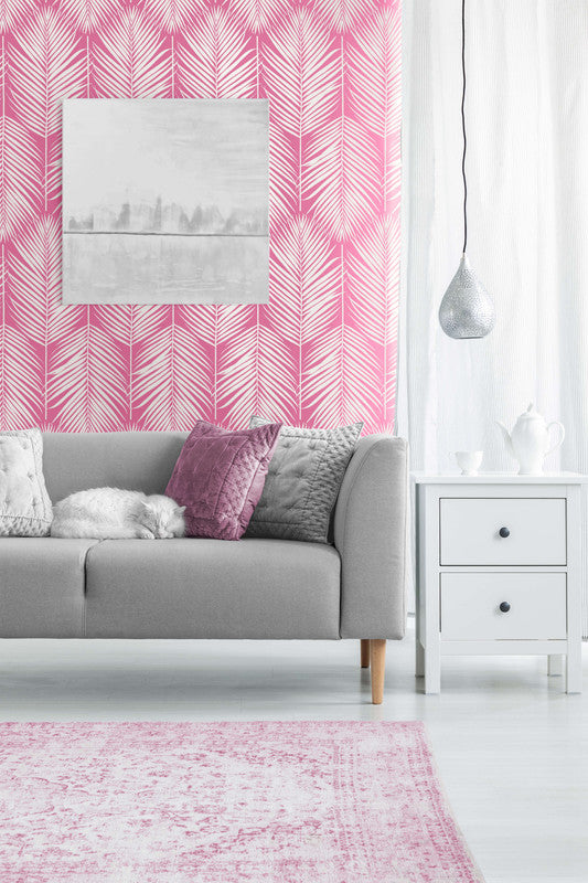 media image for Palm Silhouette Peel & Stick Wallpaper in Pink 283