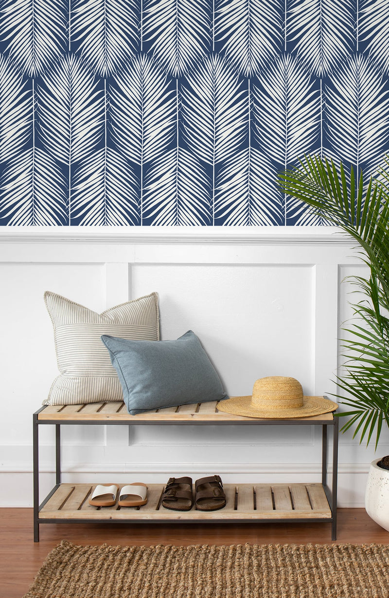 media image for Palm Silhouette Peel-and-Stick Wallpaper in Coastal Blue by NextWall 226