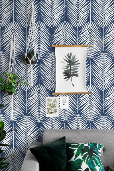 product image for Palm Silhouette Peel-and-Stick Wallpaper in Coastal Blue by NextWall 19