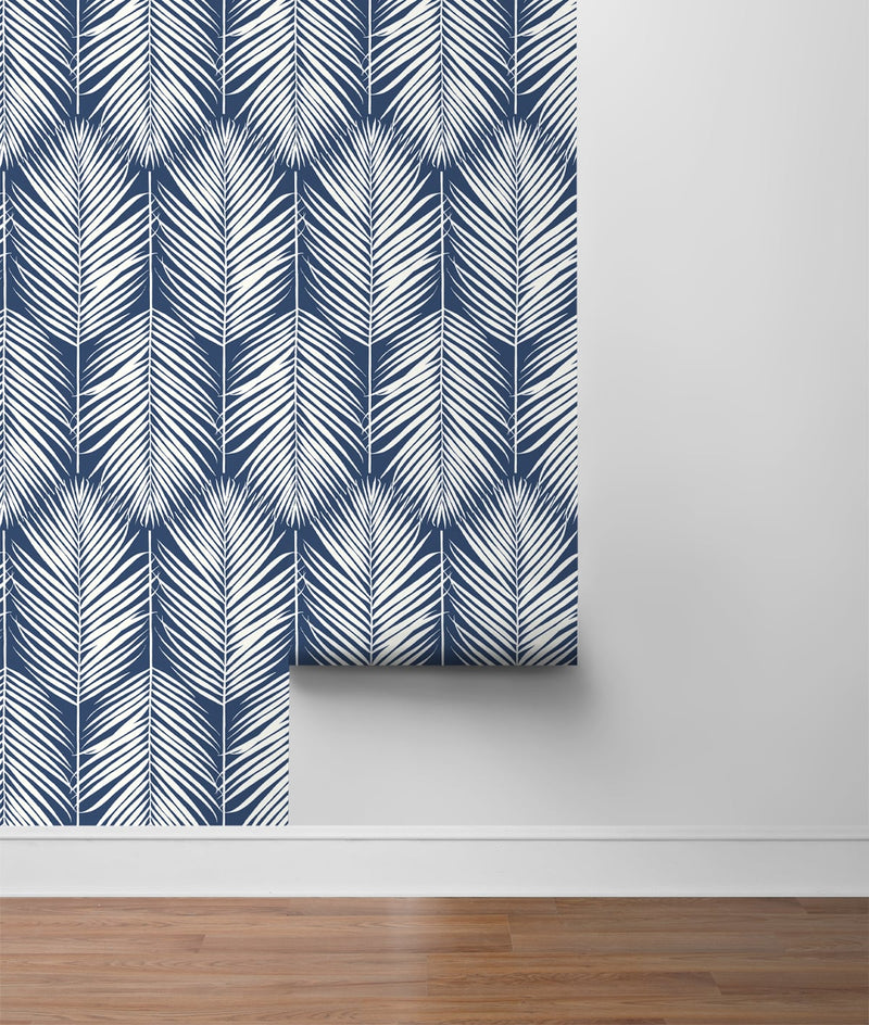 media image for Palm Silhouette Peel-and-Stick Wallpaper in Coastal Blue by NextWall 268